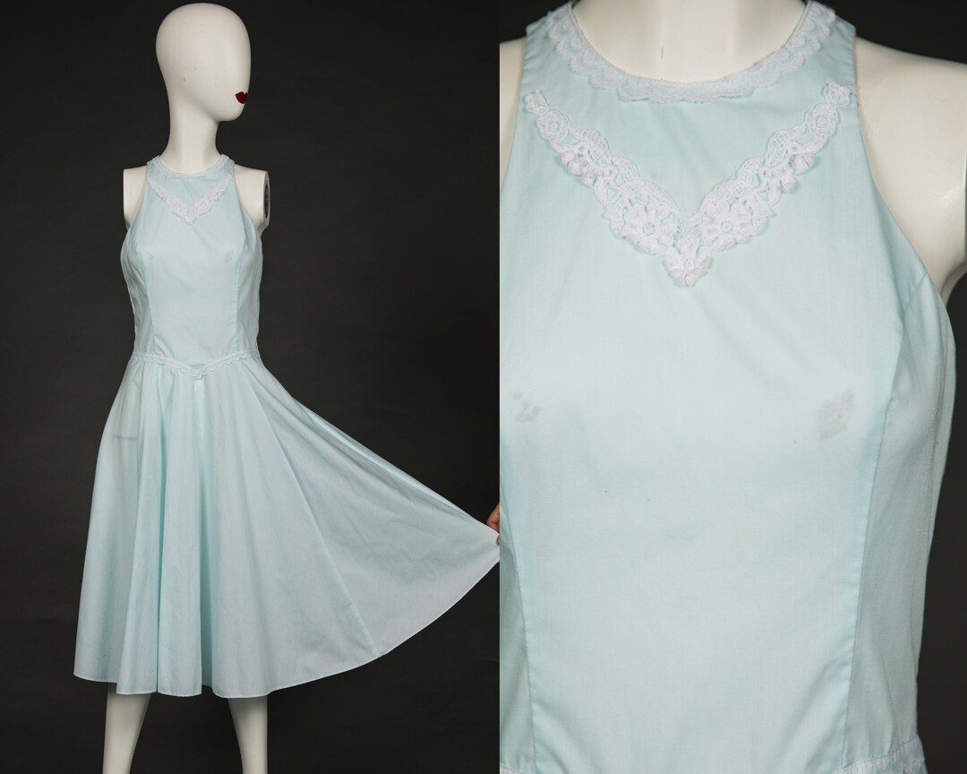 Pretty 1980s Gunne Sax por Jessica McClintock Baby Blue - Pequeño