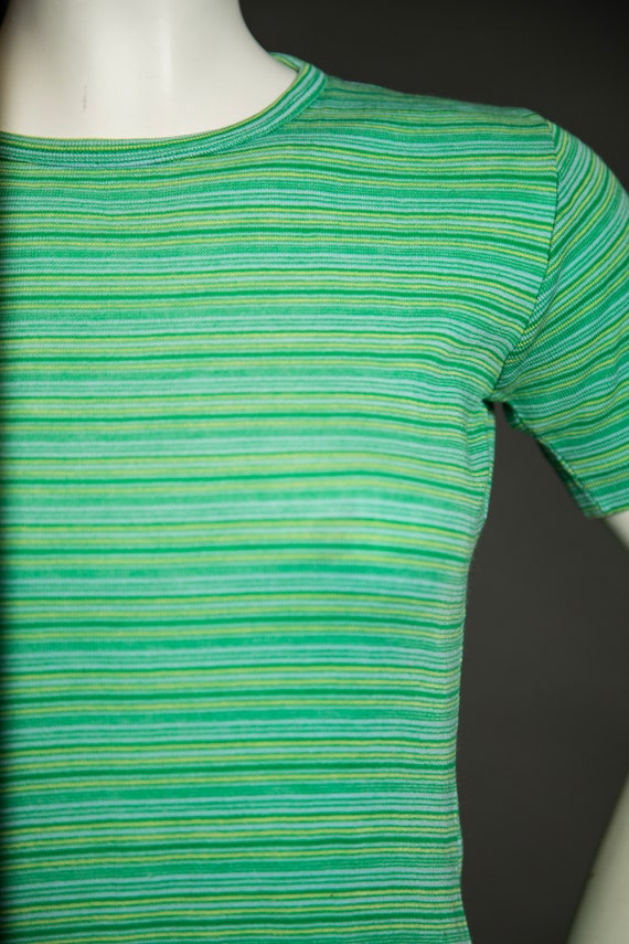 1970s Fine Knit Green Stripped T-shirt  - Medium - image 6