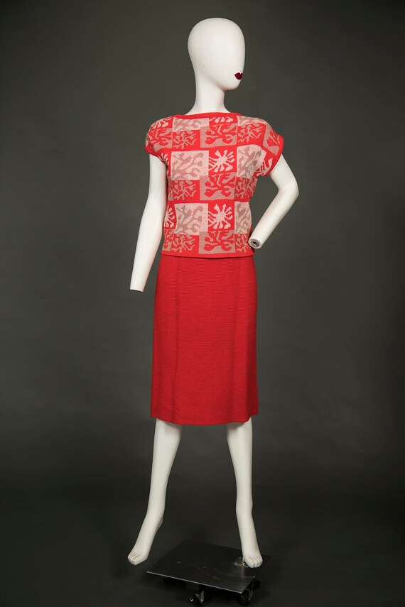 Gorgeous 1950s Toby Berman Red White 3 Piece Knit… - image 8