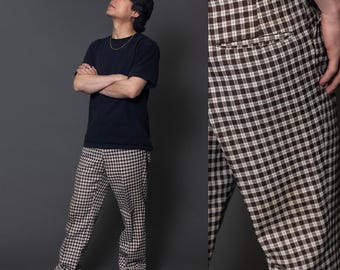 Pantaloni casual Jack Nicklaus anni '70 a quadri marroni e bianchi - 34 x 30