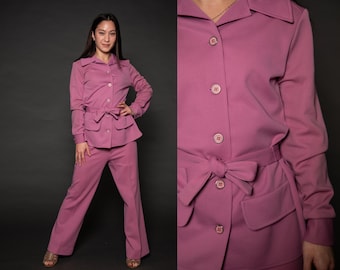 1970s Pink Top and Pant Suit Set Leisure  - Medium