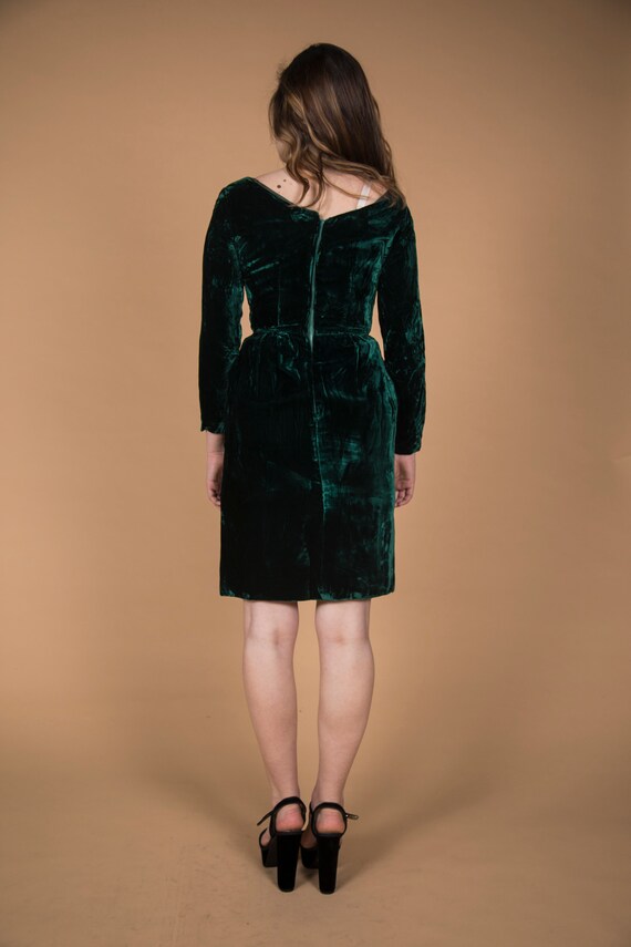 Beautiful 1960s Forest Green Velvet Dress Party P… - image 4