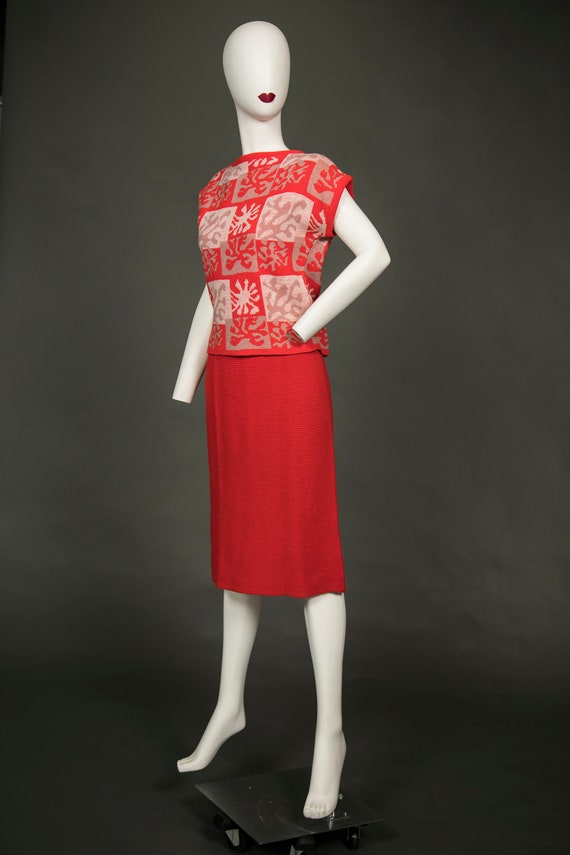 Gorgeous 1950s Toby Berman Red White 3 Piece Knit… - image 7