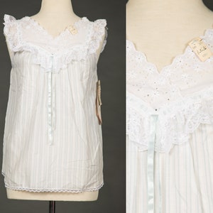 1980s NWT Barbizon Pajama Top White Blue Lace - Small