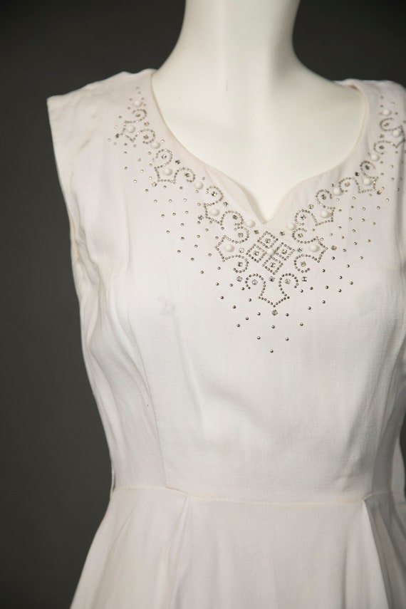1940s - 1950s Reich White Dress w Orange Cropped … - image 10