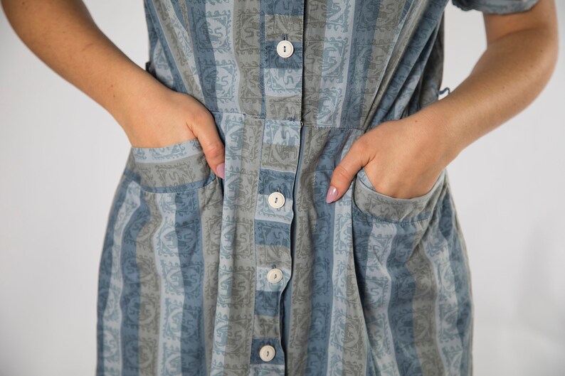 Fun 1950s Baby Blue Striped Novelty Print Rabbit Bunny Shirt Dress by Lynda Lou Medium Large image 9