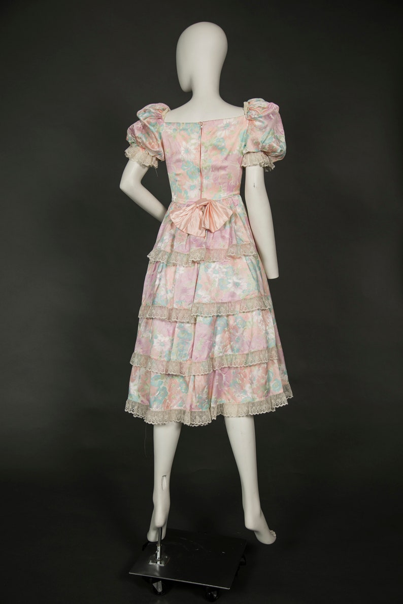 Adorable 1980s Pink Dress w White and Green Floral Print Small image 8