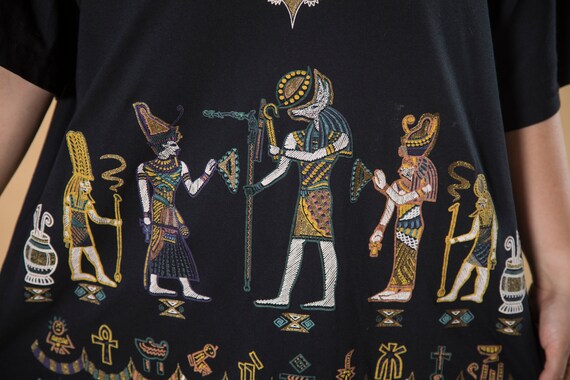 Unique 1980s Black T-shirt Dress w Puffy Egyptian… - image 7