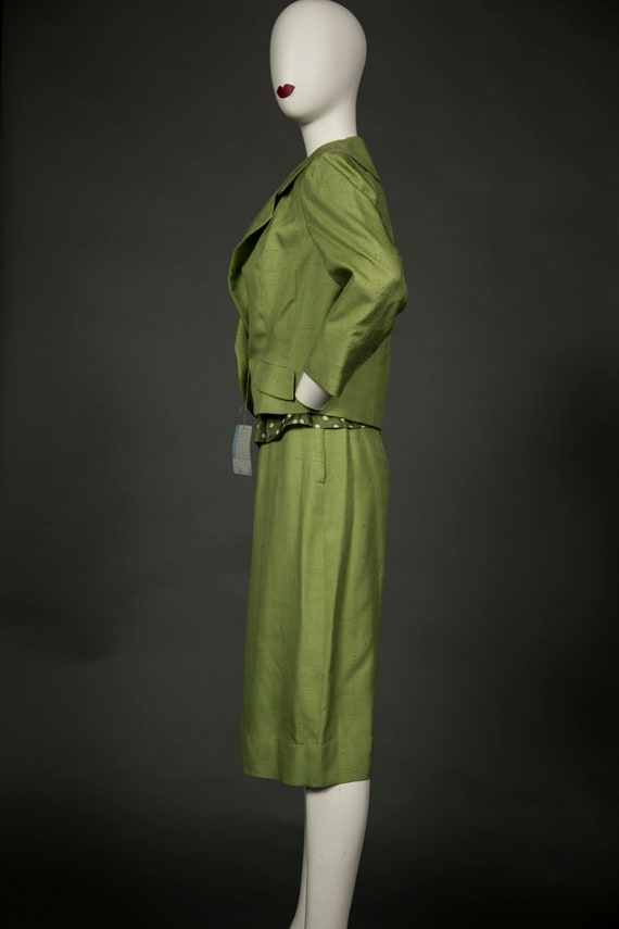 Amazing 1950s Rothmoor NWT 3 Piece Suit Green Sil… - image 6