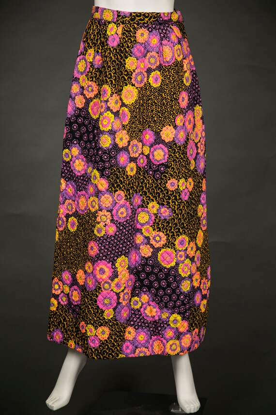 1960s Alex Coleman Neon Pink Purple Quilted Skirt… - image 3