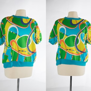 Fun 1960s Neon Geometric Swirl Print Shirt - Large