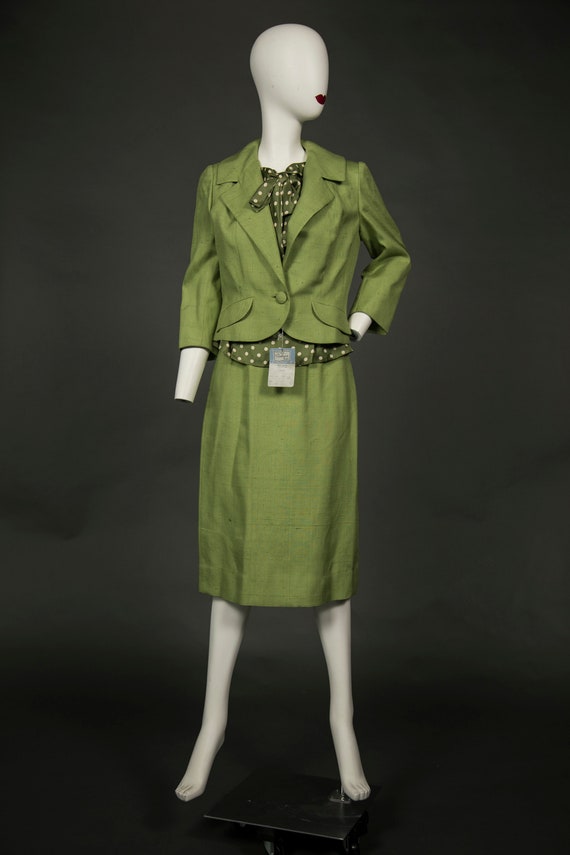Amazing 1950s Rothmoor NWT 3 Piece Suit Green Sil… - image 2