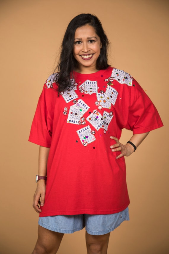 Fun 1990s Bingo Decorated Hanes Red T-shirt Unise… - image 8