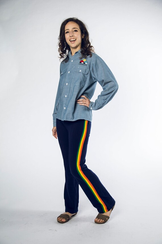 1970s JCPenney Light Blue Button Up by with Native A… Gem