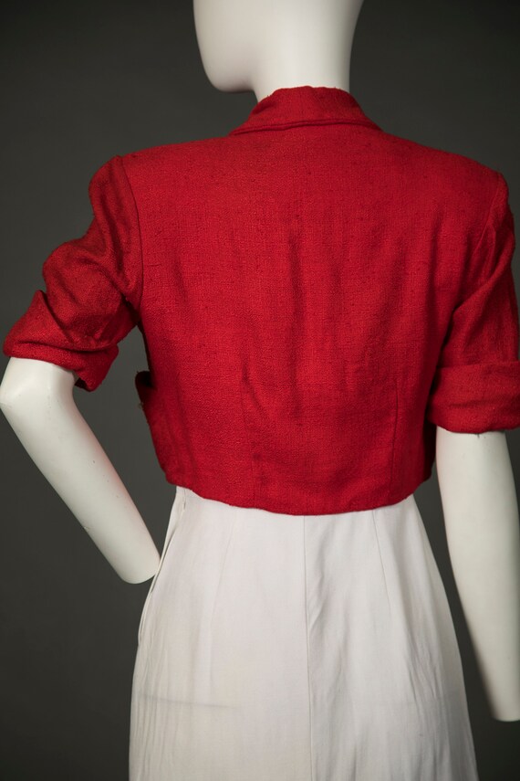 1940s - 1950s Reich White Dress w Orange Cropped … - image 6