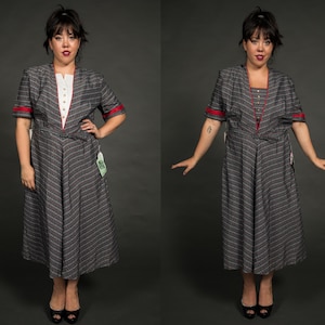 1940s NWT Form Fit 2 in 1 Dress Gray Red Stripped - 2X