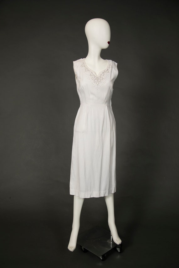 1940s - 1950s Reich White Dress w Orange Cropped … - image 3
