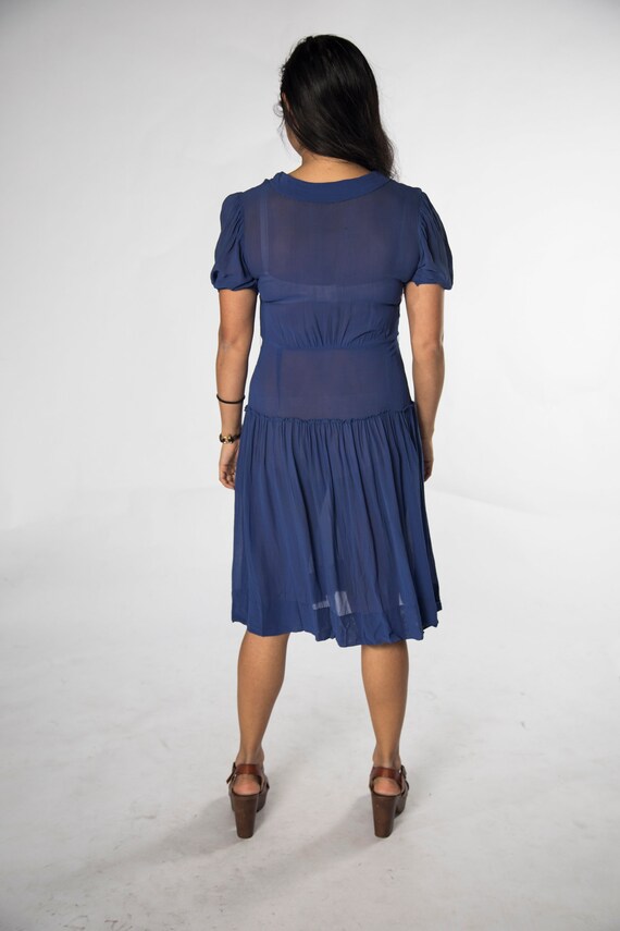 Amazing 1920s Blue Sheer Drop Waist Dress - Medium - image 6