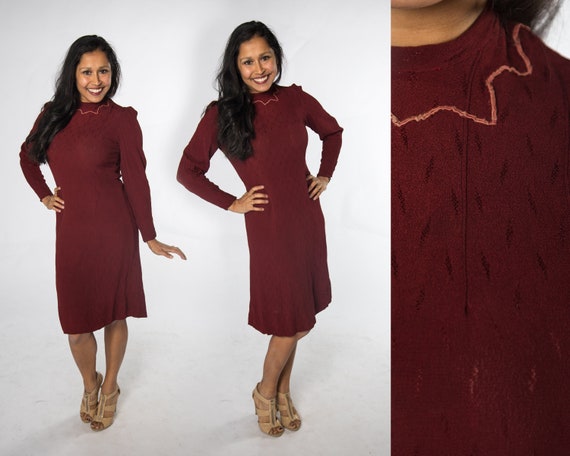 Beautiful 1930s Maroon Crepe Dress Art Deco Small Medium Etsy