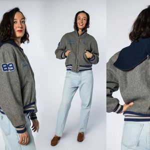 Super Cool 1980s Unisex Athletic Grey Jacket Letterman Jacket by Golden Bear