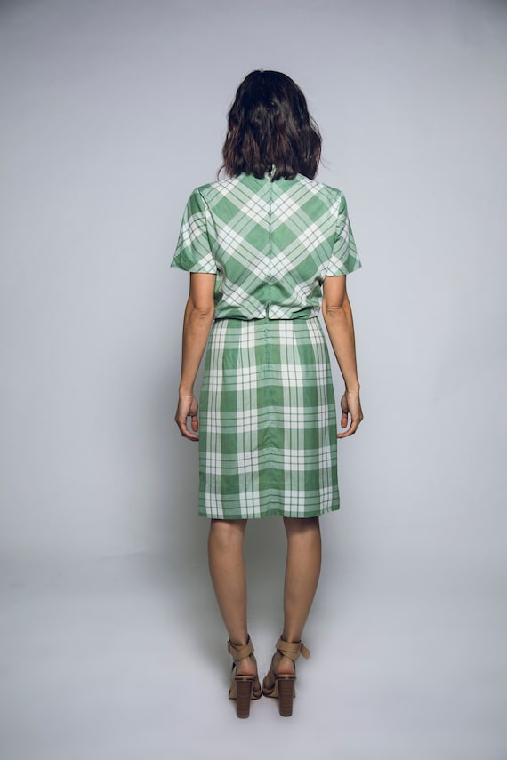 Green Knit plaid dress J6140