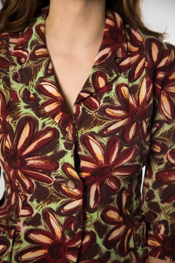 Beautiful 1940s Maroon and Green Floral Blazer - … - image 8