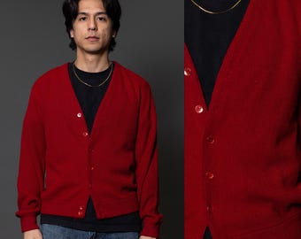 1960s Kings Road Sears Red Cardigan Sweater - Medium