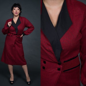 1980s NWT Jerrie Lurie Red and Black Houndstooth Dress  - Large, Extra Large