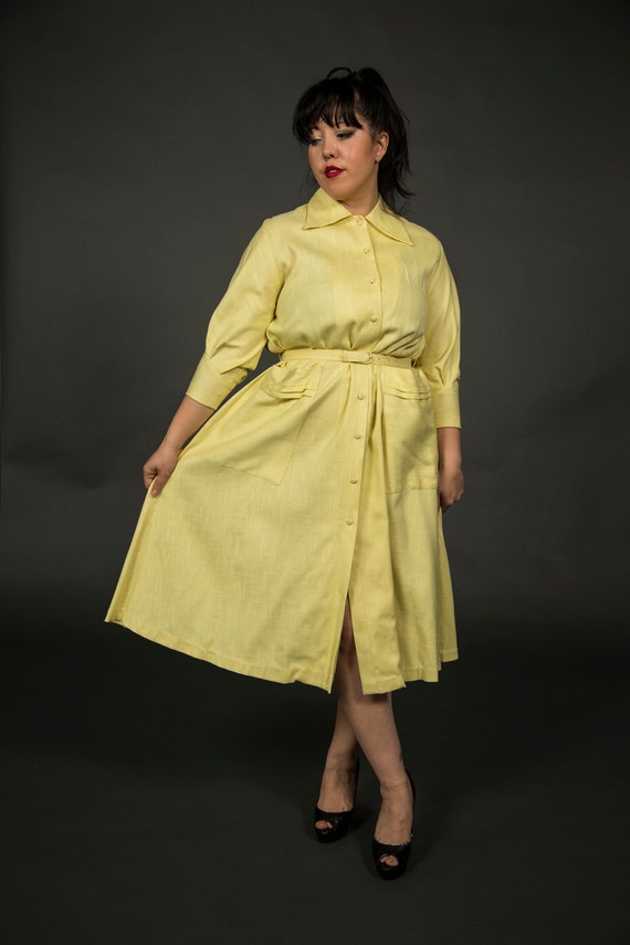 New 1950s Koret of California Neon Yellow Linen D… - image 3