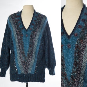 Warm 1990s Blue Multiple Types of Yarn Knit Sweater w Sparkle by Nordstrom  - Small