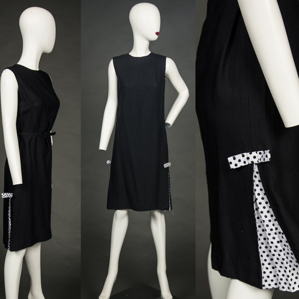 1960er Neu mit Etikett Charlotta by Glazier Ärmellos Schwarz Weiß Polka Dot Kleid - Klein