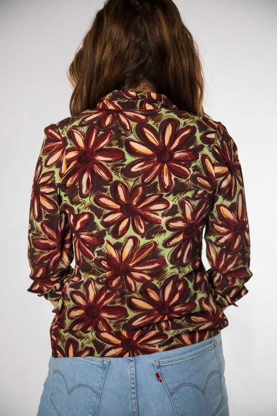 Beautiful 1940s Maroon and Green Floral Blazer - … - image 6