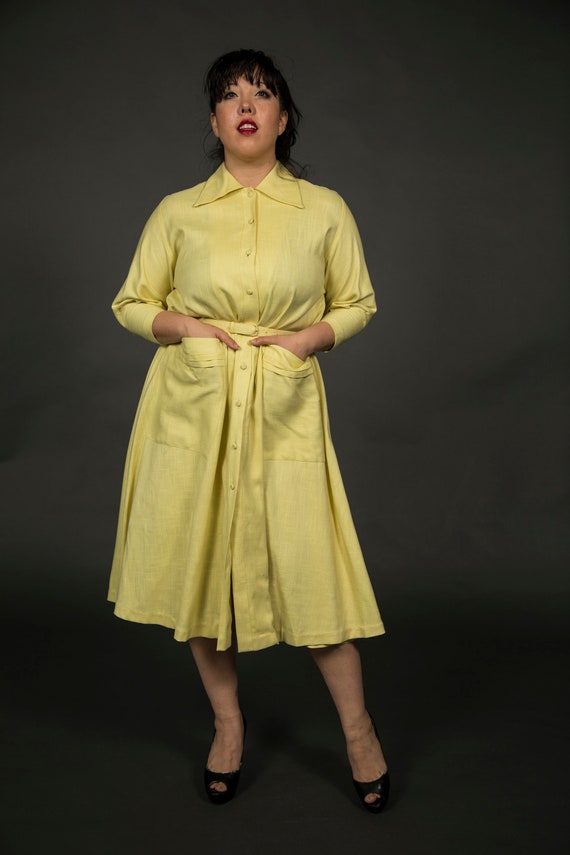 New 1950s Koret of California Neon Yellow Linen D… - image 2