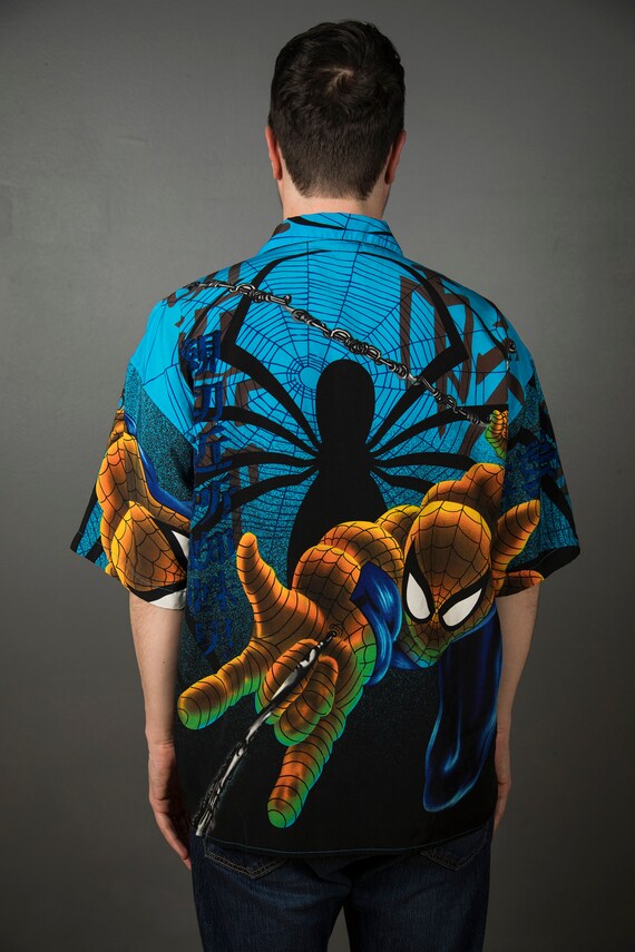 1990s Spiderman Blue button Up Short sleeve by Di… - image 7