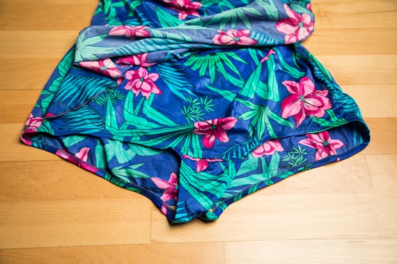 Fun 1980s Blue Pink Green Floral Tropical Print U… - image 3