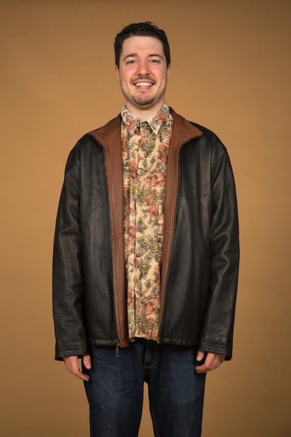 Stewart スチュアート　シングルライダース　ブラウン　VERA　PELLE Vintage Paul Stuart Black and Brown Leather Jacket - XL - Etsy