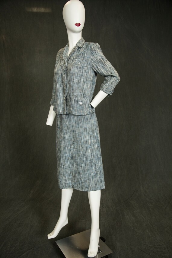 1940s Nancy Gale Blue and White 2 Piece Skirt Sui… - image 5