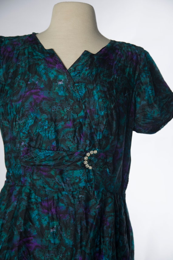 Artistic 1950s Silk Green Blue Purple Watercolor … - image 3