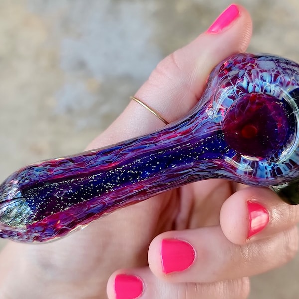 Handblown Glass Pipe, Purple Galaxy, Medium 4 inch (with optional 'Sugar High' Candy Themed Gift Box) New Batch!