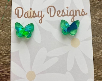 Blue and green Butterfly Studs