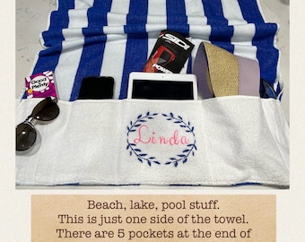 Personalized Pocket Organizer Cabana/Beach Towel