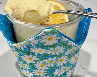 Adorable teal and white daisies ice cream cozies. Perfect for Ninja Creami pints- two sizes to pick from. Limited amount!
