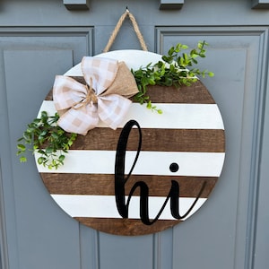 Front Door sign, Welcome Sign, Door Hanger, Porch Decor, Door Wreath, Housewarming Gift, Home Decor, 15 inch Wood Round