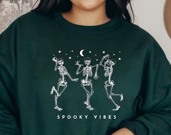 Dancing Skeleton Halloween Sweatshirt, Spooky Vibes Skeleton Shirt, Spooky Season Fall Crewneck