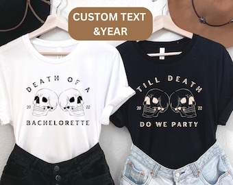 Camisas de despedida de soltera de Halloween, Novia o morir, Novia de Halloween, Hasta que la muerte nos haga fiesta, Novia bruja