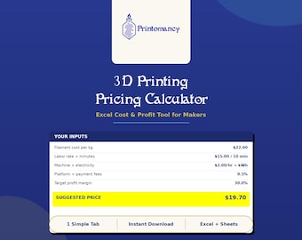 3D Printing Pricing Calculator | Excel Spreadsheet | Cost & Profit Tool for Makers | Instant Download
