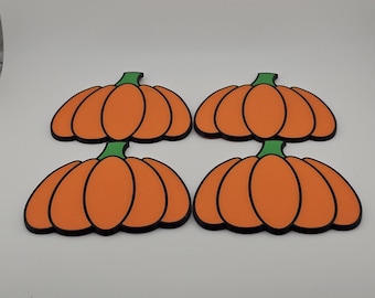 Pumpkin Coaster Set: 4 Coasters with Holder Stand, Unique Home Decor Gift, Halloween Decor