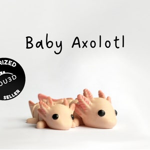 Cute 3d Printed Articulating Baby Axolotl by Zou3d / Desk Pet / Flex Fidget Toy