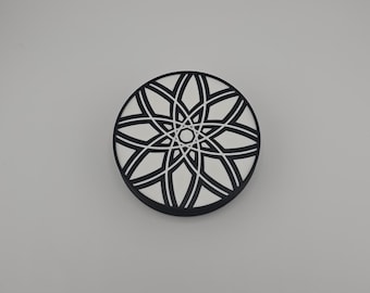 Geometric Flower Coaster Set: 4 Coasters with Holder Stand, Unique Home Decor Gift