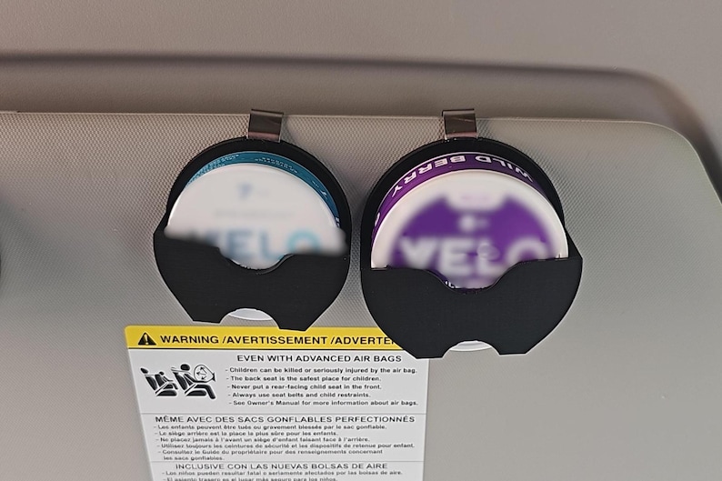 Clip de visera compatible con VELO y VELO Plus - Organizador de latas de nicotina impreso en 3D para coche - Regalo para los amantes de la nicotina imagen 1
